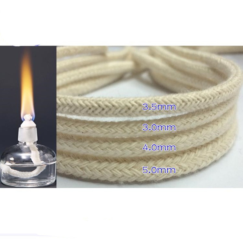Diameter 3-4-5mm røgfri alkohol lampe smør lampe væge reb solid kerne bomulds reb naturlig farve 10 meter
