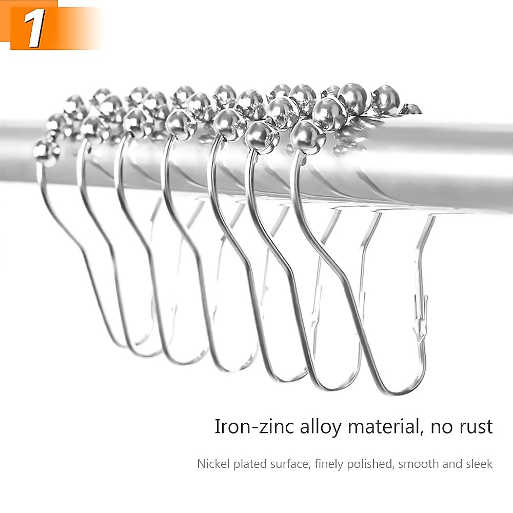 10Pcs/pack Roller Ball Shower Curtain Rings Hooks Rust-Resistant Curtain Bathroom Accessories Polished Satin Nickel iron Hook