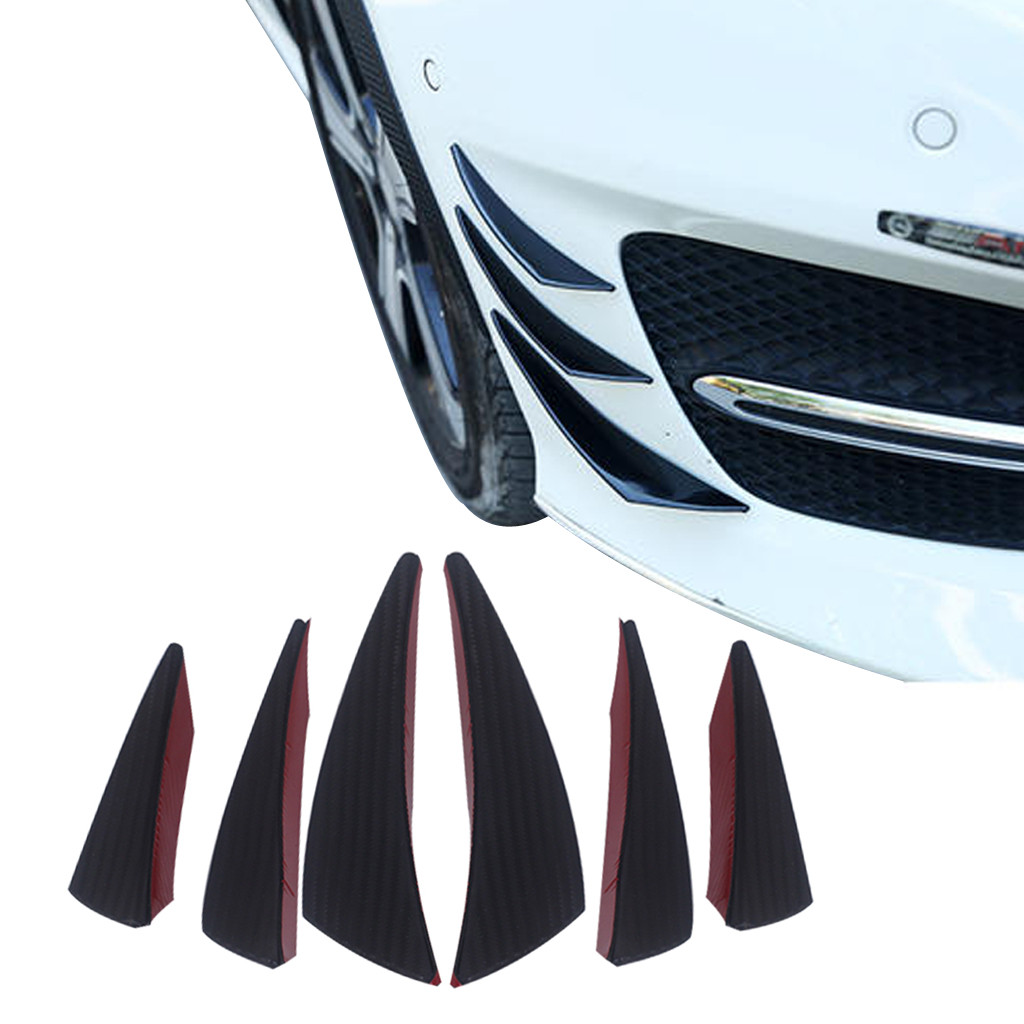 6 Stks/set Universal Black Carbon Fiber Auto Spoiler Canards Fit Voorbumper Lip Splitter Fin Lucht Mes Auto Body Kit auto Styling
