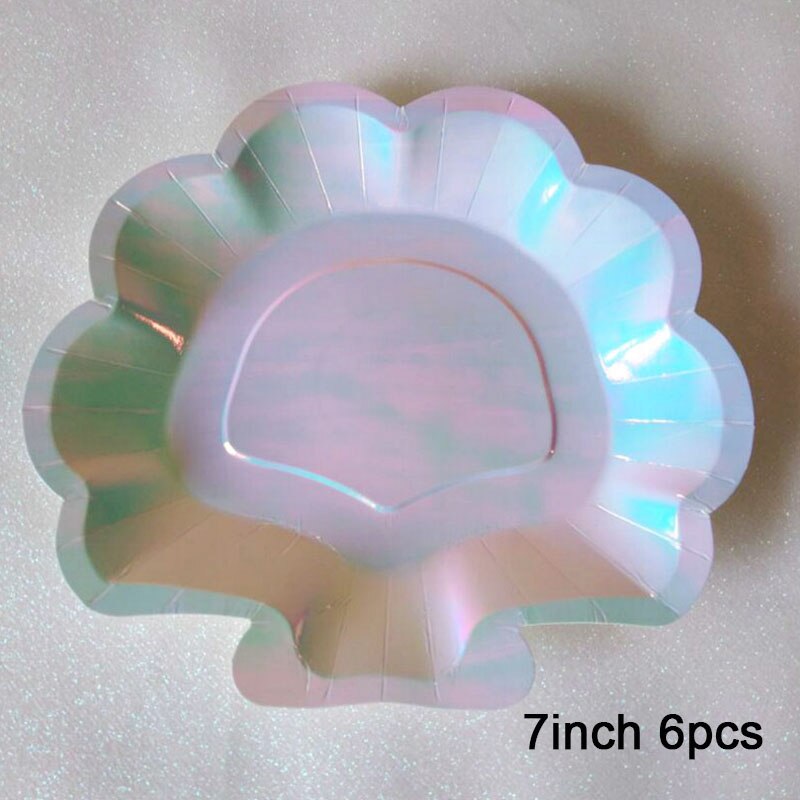 6 Stuks Iriserende Sparkle Shell Papier Borden Partij Schotel Servies 9 "Mermaid Thema Festival Voor Baby Shower Wedding Party levert: 6pc 7 Plates