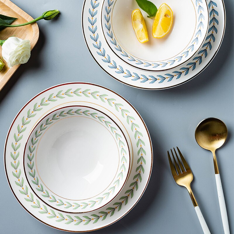 KINGLANG nowy liść obręczy złota ceramika płytki talerz hurtownia porcelany ryż salaterka deser ciasto danie