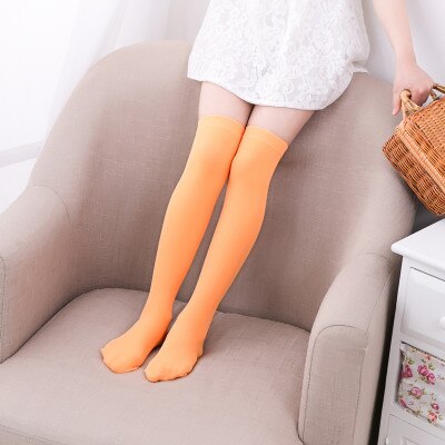 Estudiante de la rodilla de calcetines para bebé y niñas de Color sólido de terciopelo suave princesa cómodo niños la escuela de calcetines para uniforme: orange