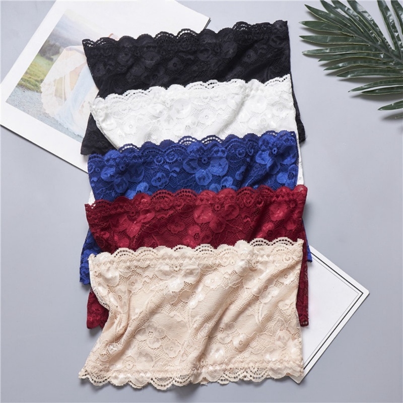 Girls' Strapless Crop Wrap Lace Bandeau Tube Top Women Bustier Boob Tubes Tops Bralette 5 Solid Colors Red Blue White Black