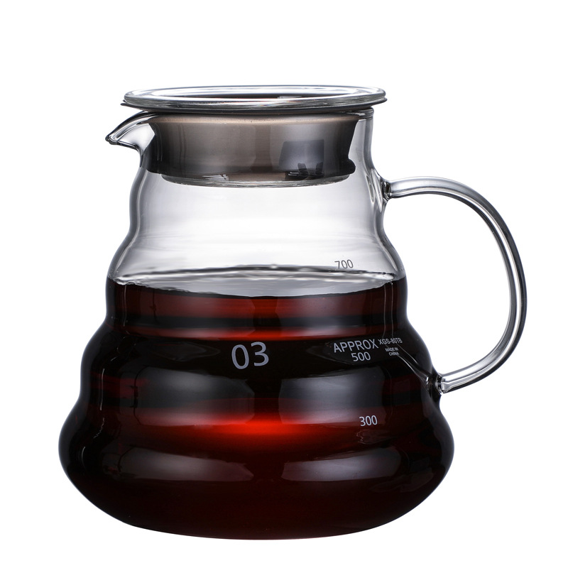 360/600/800ml Heat Resistant Coffee Pot Clear Glass Kettle Sharing Pot with Lids, Pour Over Coffee Espresso Maker Accessories