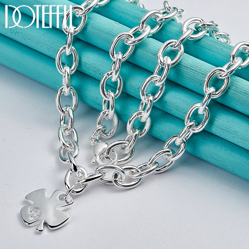 Doteffil 925 Sterling Zilver Vier Bladeren Klaver Hanger 18 Inch Chain Ketting Voor Vrouwen Wedding Engagement Sieraden