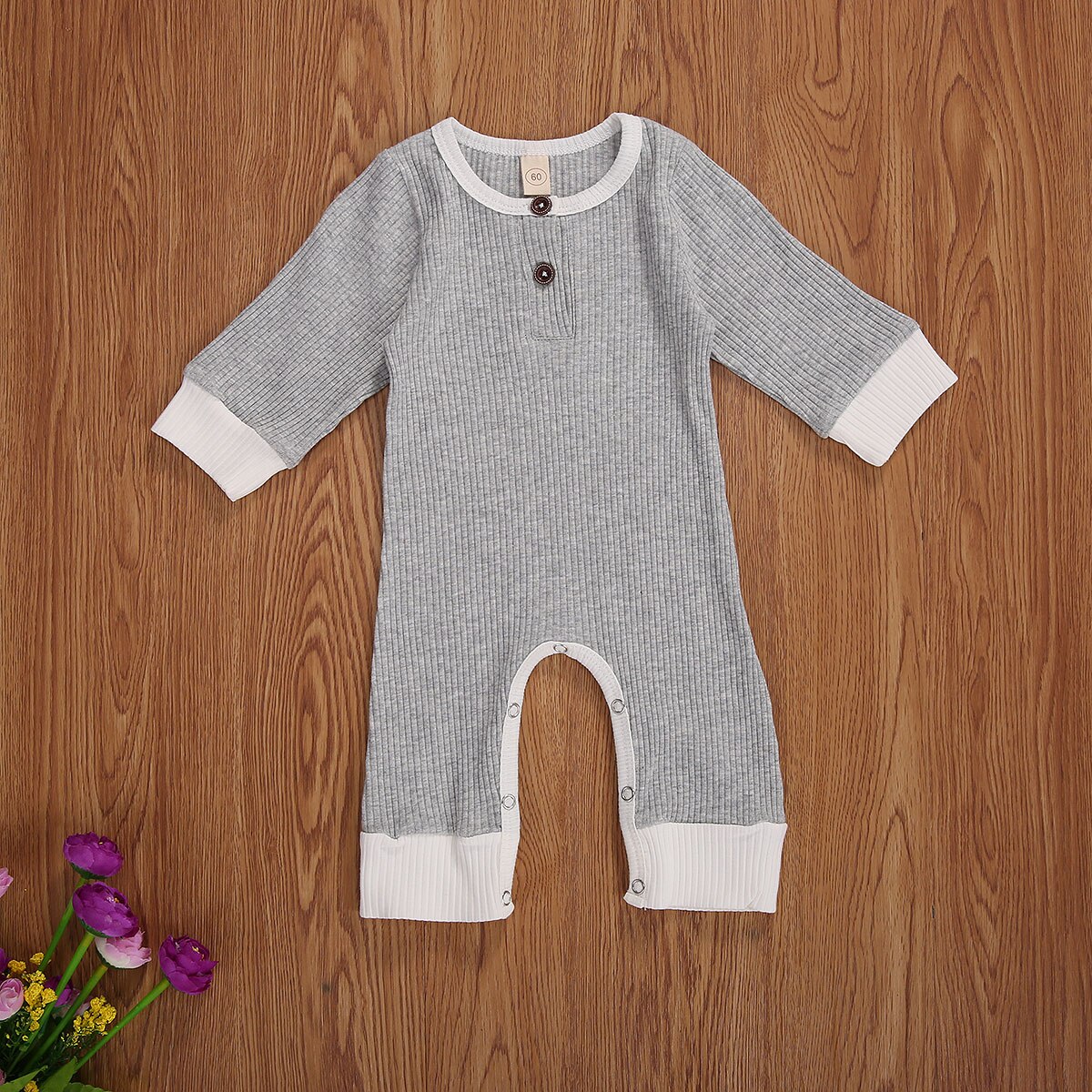 Baby Lente Herfst Outfit Geribbeld Solid Jumpsuits Ronde-Hals Met Lange Mouwen Rompertjes Voor Peuter Meisje, jongen, 0-18 Maanden