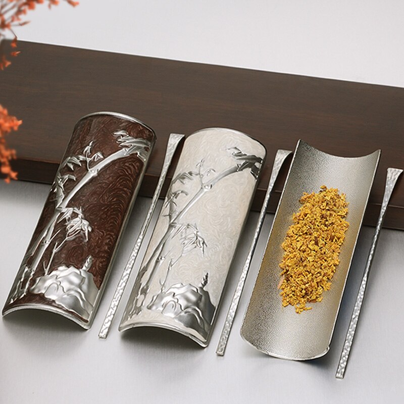 Tea Spoon Copper Bamboo Pattern Tea Shovel Chinese Kung Fu Tea Set Accessories Teaware Decoration Collection Crafts