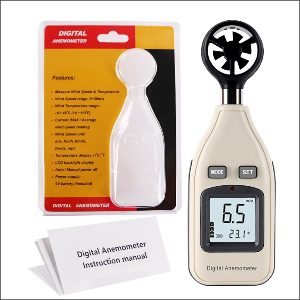 RZ Anemometer Wind Speed Meter Windmeter 0-30m/S Mini Handheld Digital Air Velocity Response Wind Speedometer Sensor