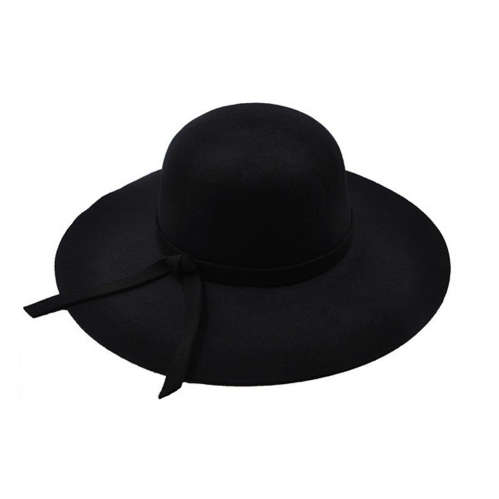 Gorro de lana con visera ancha y lazo para mujer, gorro de playa con visera ancha, redondo, cálido, con protección solar, para otoño e invierno,: Black