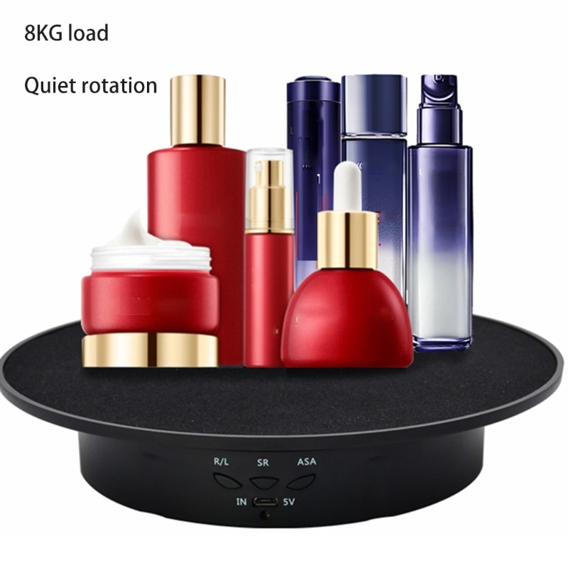 3 Speeds 20cm Intelligent Electric Rotating Display Stand Mirror Turntable Jewelry Holder Battery USB Power