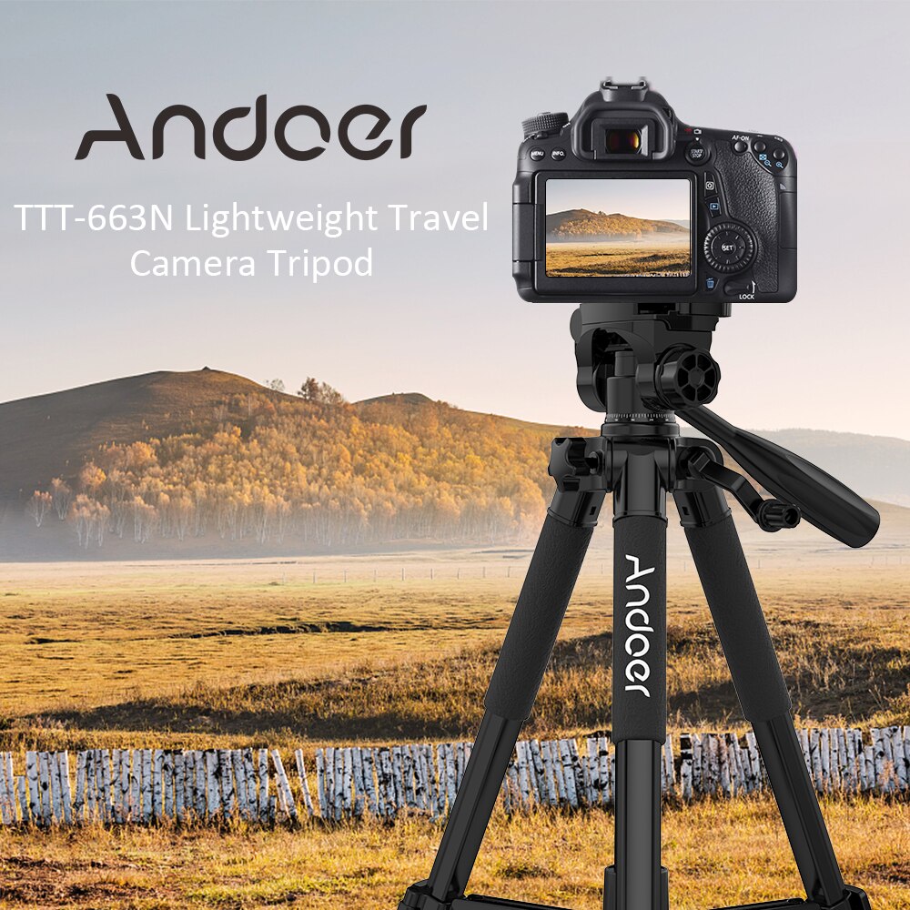 Andoer trípode ligero para cámara de viaje de 57,5 pulgadas para fotografía, de Vídeo Grabación, soporte para videocámara SLR DSLR con bolsa, abrazadera para teléfono