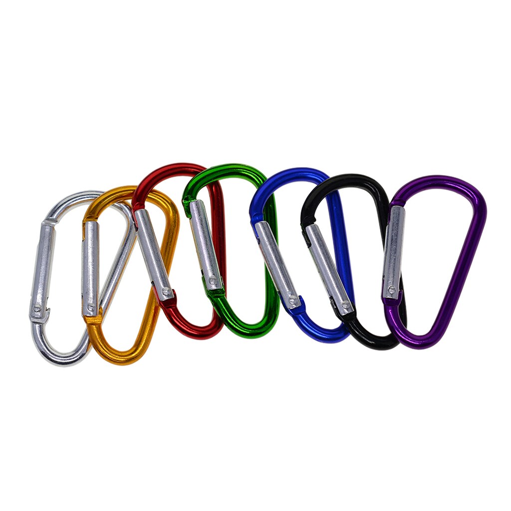 Set van 50 aluminium karabijnhaken met d-vorm, sleutelhangerclip, veerdruksleutelhangerclip, haakschroefsluiting, veelkleurig