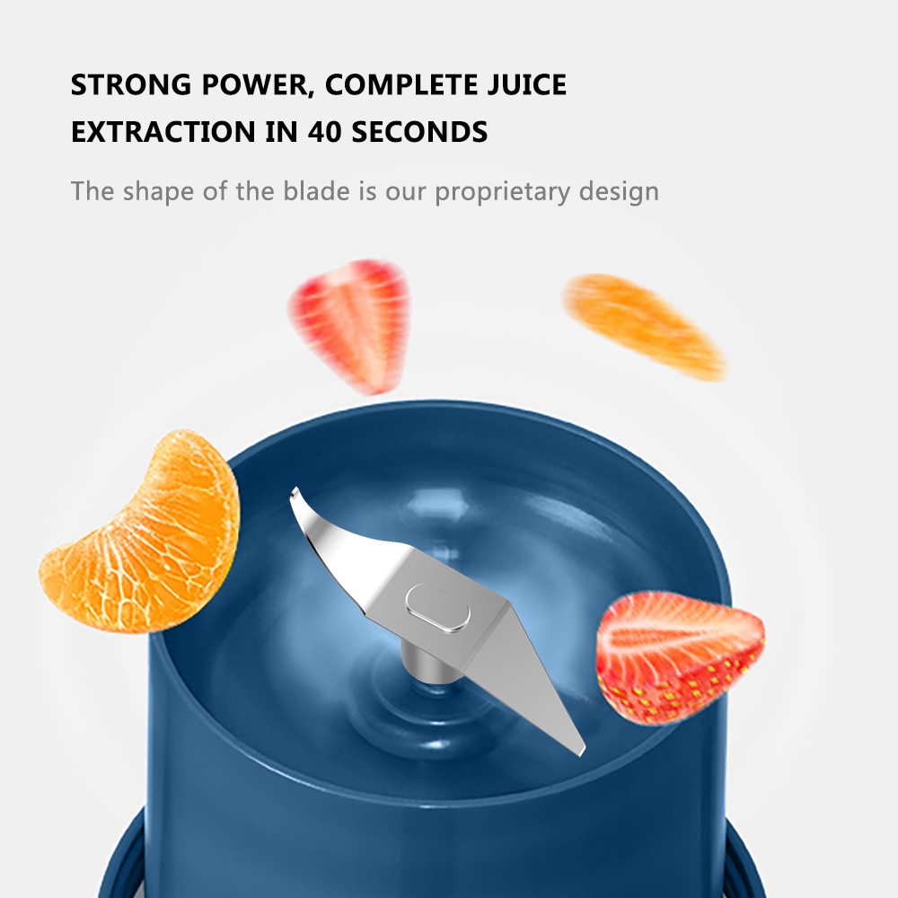 LEEWONG Portable Blender USB Mini Electric Travel Juicer Milkshake Smoothie Mixer 300ml Blue