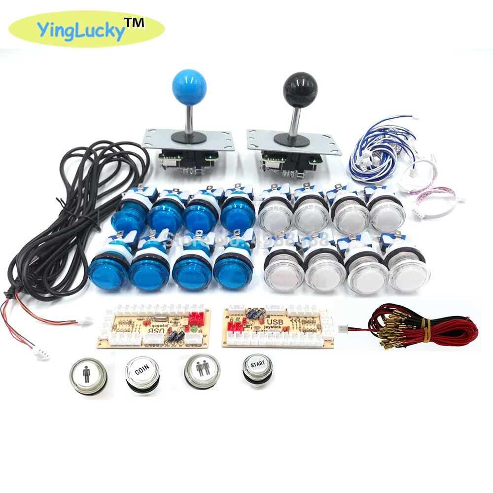 Joystick de atraso zero arcada kit diy led botão + joystick + usb codificador chicote de fios controlador usb para arcade mame jogo arcade: blue - white