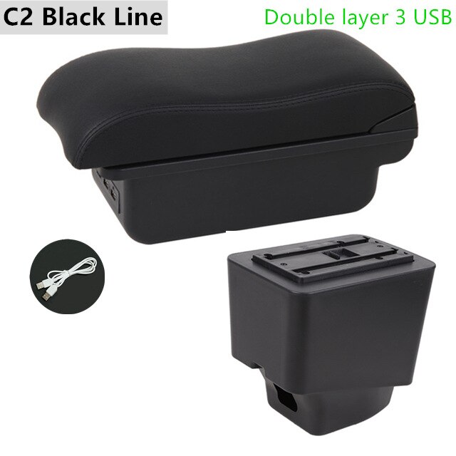 Armrest Box for Renault Captur Kaptur Leather Arm Rest Center Console Storage USB Car Accessory: C2 Black Line