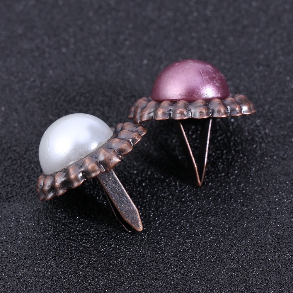 20PC Paper Fasteners Vintage Round Pearl DIY Metal Brads Crafts Split