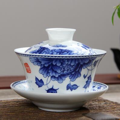Large Blue and White Porcelain Gaiwan 250ml Ceramic Cover Bowl Jingdezhen Sancai Bowl Respect Tea Bowl Chinese Tea Set: 4