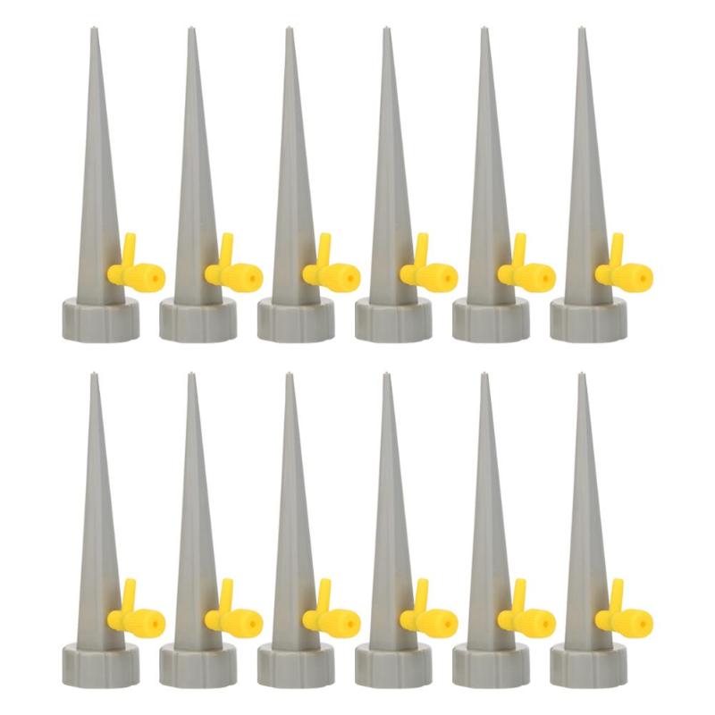 12 stuks automatische watergeefsystemen met spikes, automatische druppelirrigatie voor kamerplanten, bloemen, huishoudelijke watergeefsystemen, flesdruppelirrigatie: Grijs 12 stuks