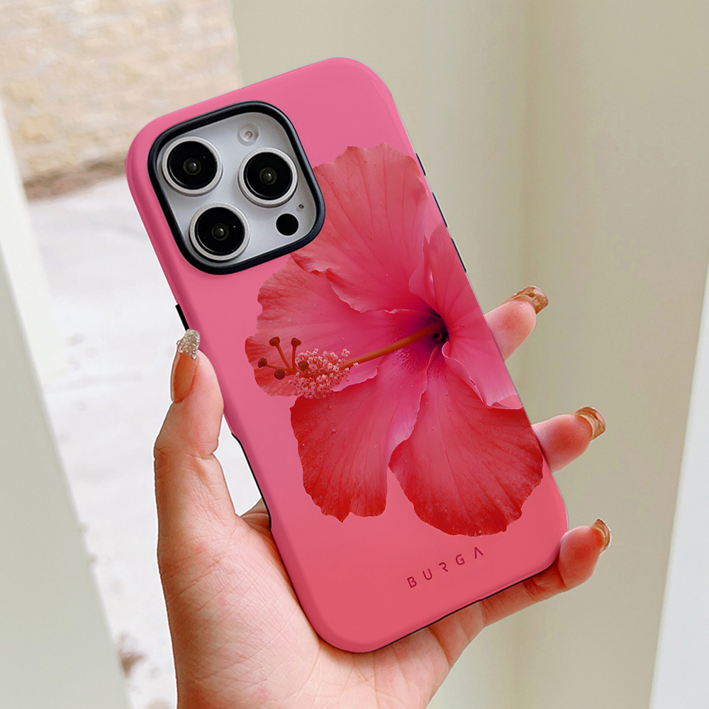 BURGA luxury- Pink flower picture Phone Case for IPhone 16 15 14 13 12 11 Pro Max Plus Luxury Double-layer Back Cover: EVA / Beige