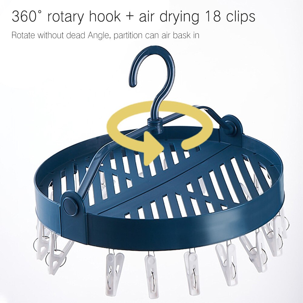 Plastic Foldable Laundry Rack Multifunction Round Sock Clothes Dryer Hanger Windproof Underwear Drying Rack Shoes Holder Home