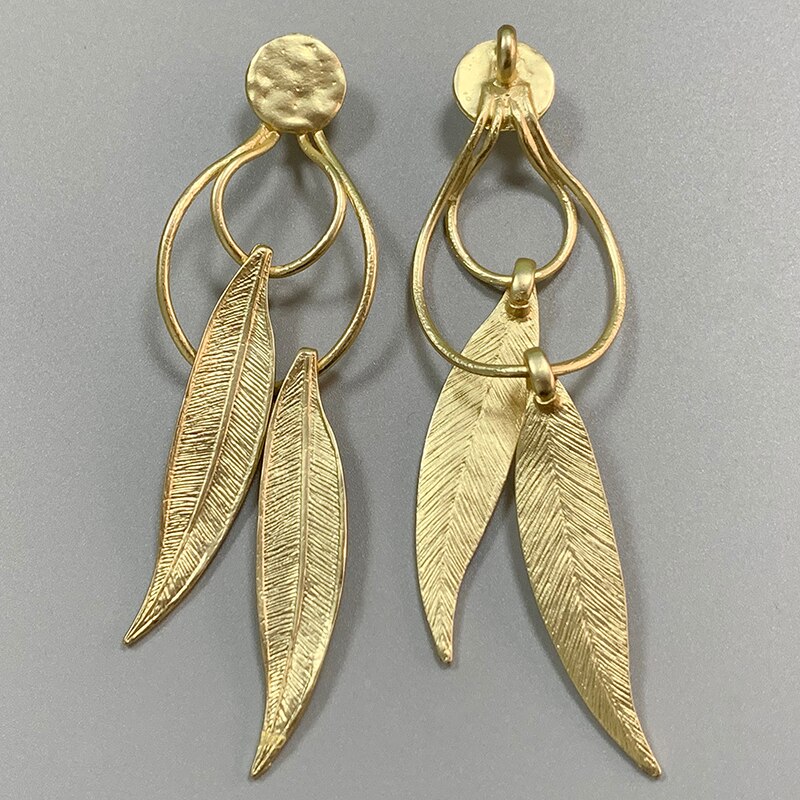2 large boho feather leaf matte gold charm pendants for diy necklace earrings jewelry making accessories r 114 x 33mm
