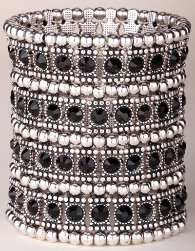 Multilayer stretch cuff bracelet women crystal wedding bridal jewelry B12 4 ROW antique silver color: silver black