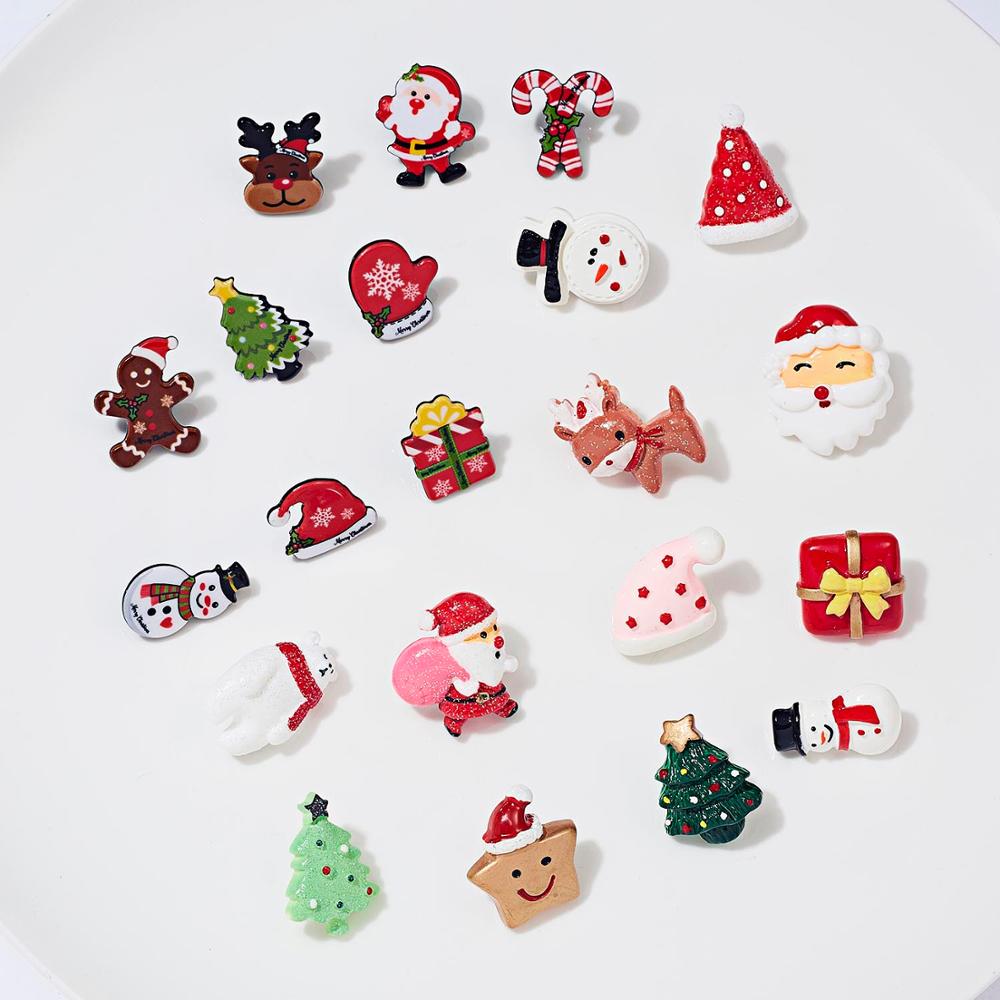 Trendy Christmas Brooch Set with Paper Card Santa Claus Crutches Elk Acrylic Snowman Hat Christmas Brooch Badges Pins for Women