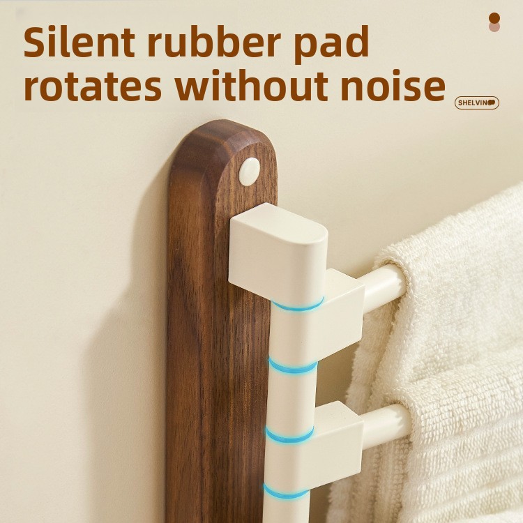 Toallero giratorio de madera de nogal, soporte de pared para baño sin agujeros, toallero de barra múltiple, estante de almacenamiento de toallas para baño