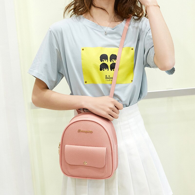 Frauen Rucksack Weichen Griff praktisch Reißverschluss lässig Weibliche Beutel Mini Mädchen Rosa Leder Schule Kleine Geldbörse PU taschen