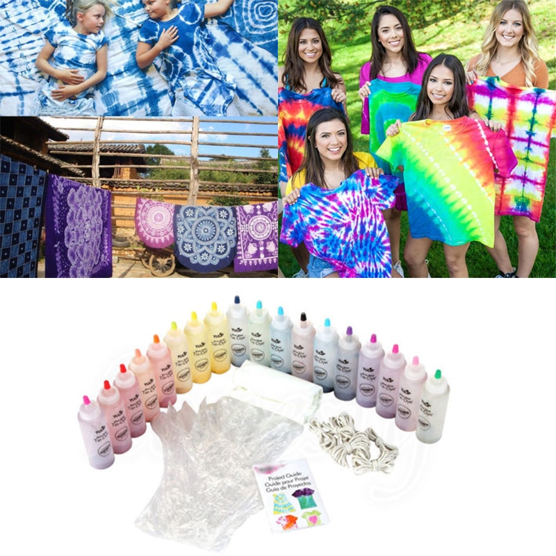 18 pieces/bottles Tulip One Step Tie Dye Kit Vibrant Fabric Textile Permanent Paint Colours clothes DIY Tie Dyes non-toxic