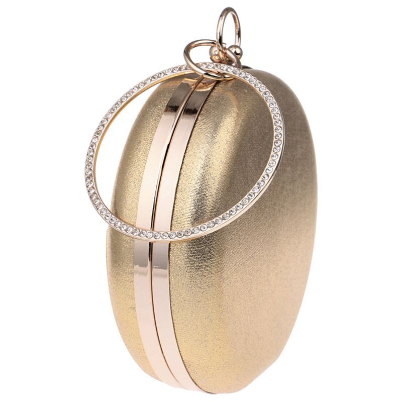 Round Shaped Women Evening Bags Diamonds Simple Clutches Chain Shoulder Bags Gold