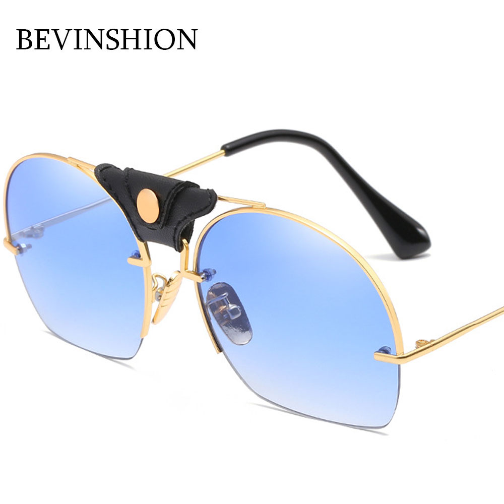 Gafas de sol de de Vintage de corte Semi-sin montura, hombres y mujeres de cuero para Gafas de sol, Gafas de sol con montura metálica, Gafas de sol masculinas Retro
