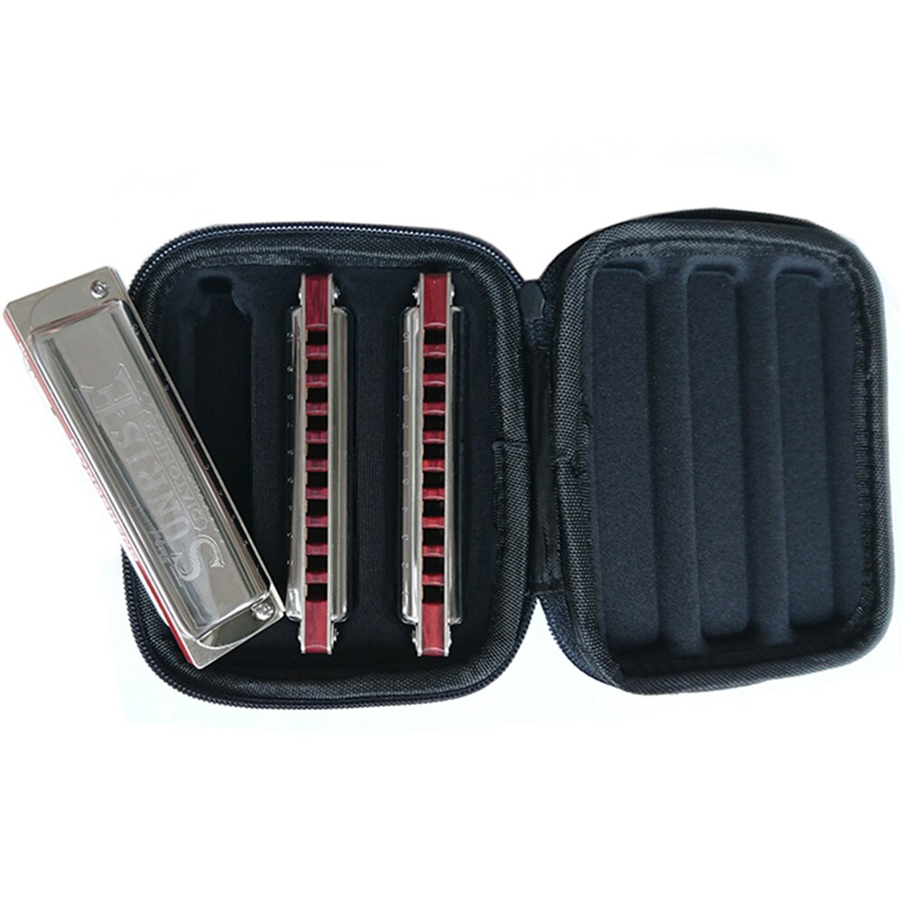 Kongsheng – sac d'harmonica diatonique à 10 trous, clé de C blue harpe, étui chargé trois morceaux d'harmonica Woodwind, Instruments de musique