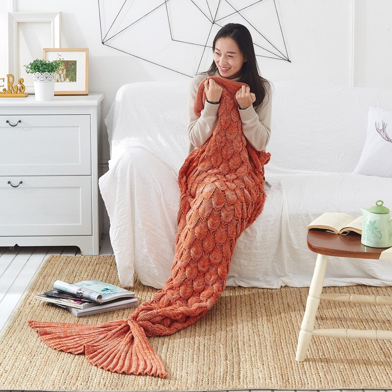 Colorful Mermaid Tail Blanket Crochet Mermaid Blanket For Adult Super Soft All Seasons Sleeping Knitted Blankets