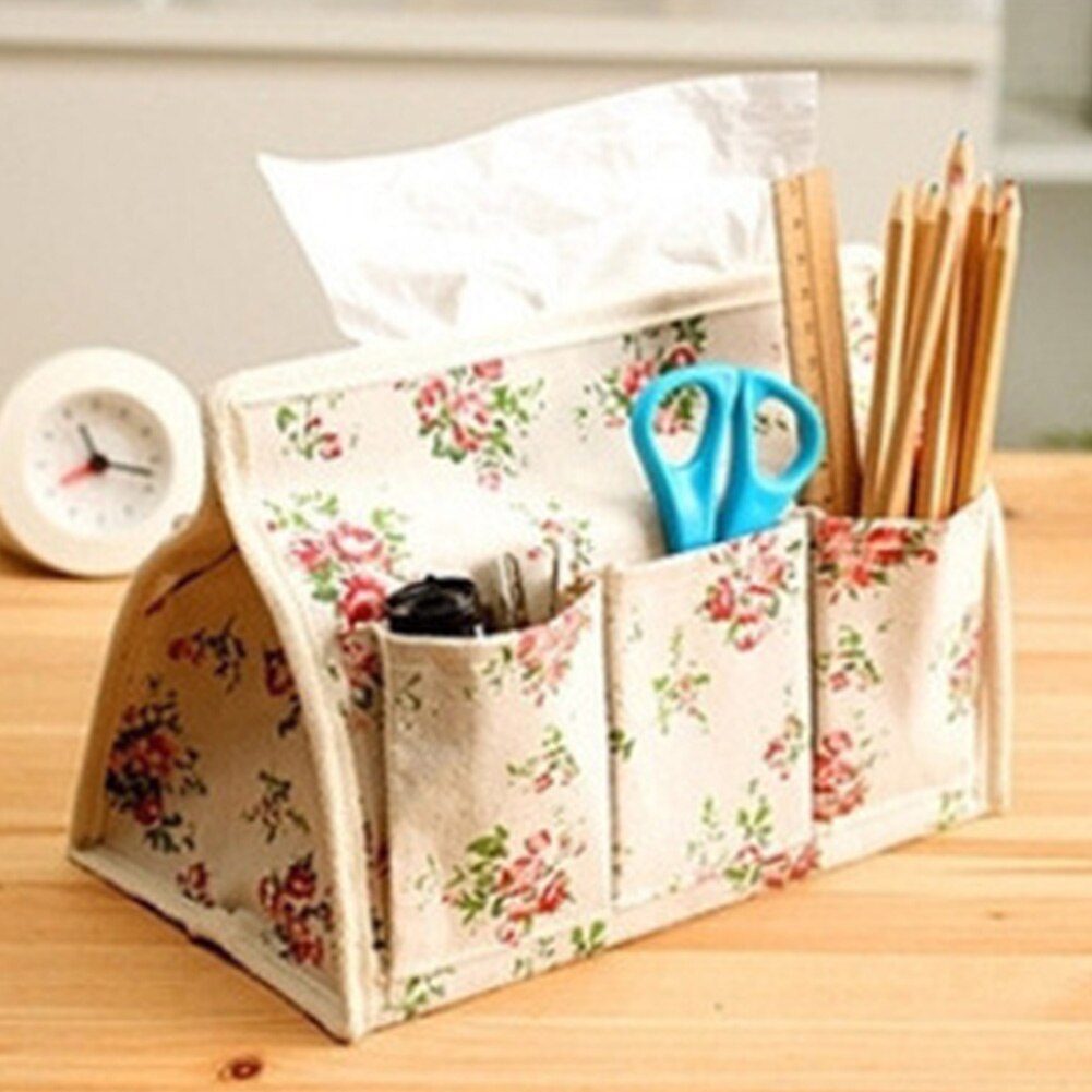 6 Pocket Linen Fabric Living Room Desktop Table Home Tissue Box Office Car Napkin Storage Hotel Restaurant Paper Organizers