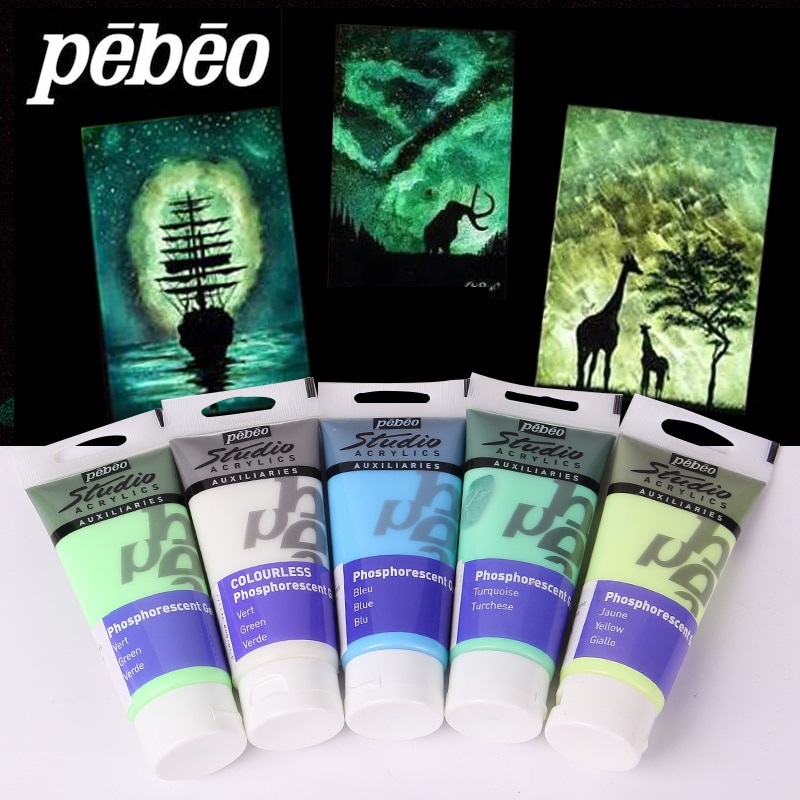 100ml pebeo akrylmaling glød i mørket glødende maling lysende pigment fluorescerende fibermaleri til stofkunstforsyninger