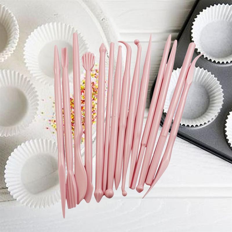 14 Pcs Cake Carved Kit Fondant Cake Sugar Flower Sculpture Group Shaping Baking DIY Tools Mold(Pink)