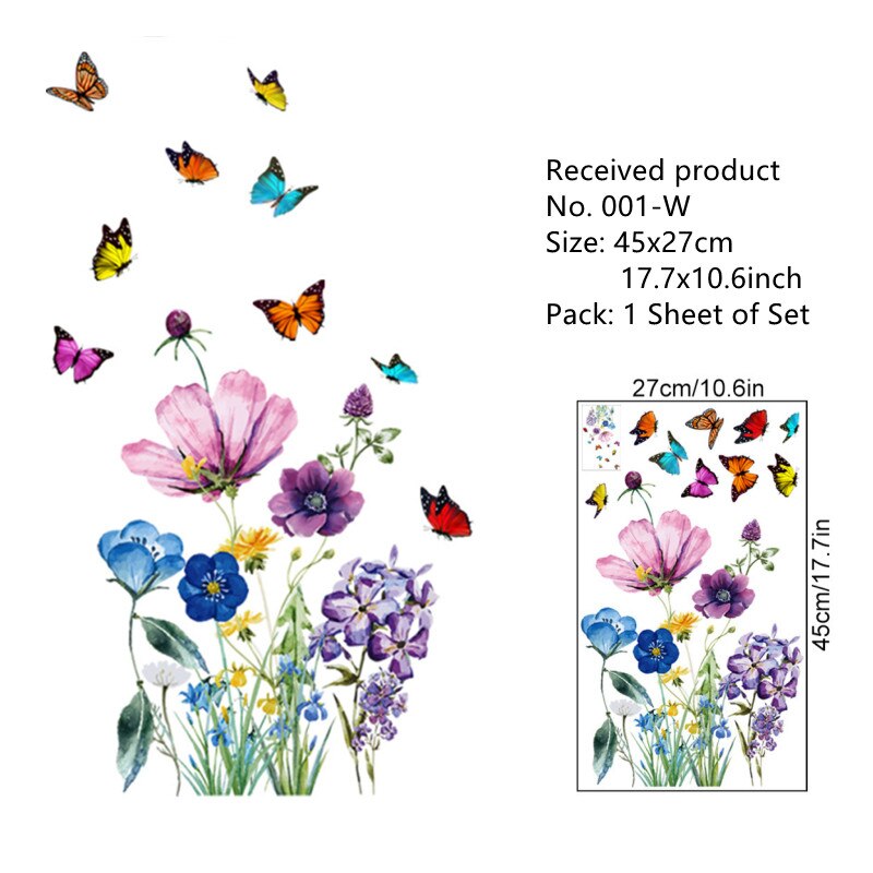 Calcomanías de vinilo anticolisión para ventana, calcomanías florales de pájaros, pegatinas de vidrio de mariposa, decoración del hogar, sala de estar, sin pegamento: Default Title