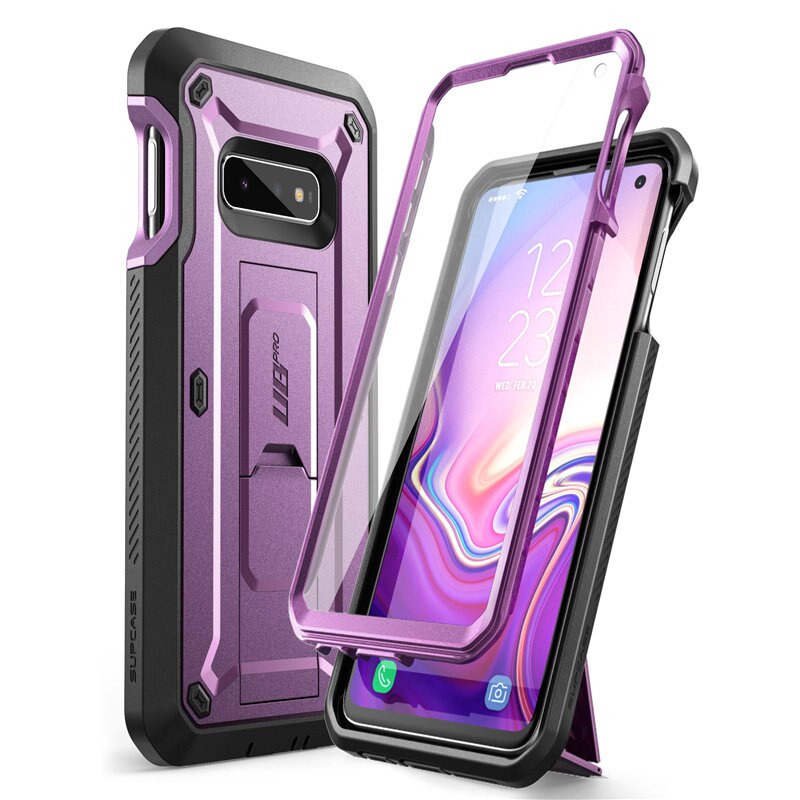 Voor Samsung Galaxy S10e Case 5.8 Inch Ub Pro Full-Body Robuuste Holster Beschermhoes Met Ingebouwde screen Protector &amp; Kickstand: MetallicPurple