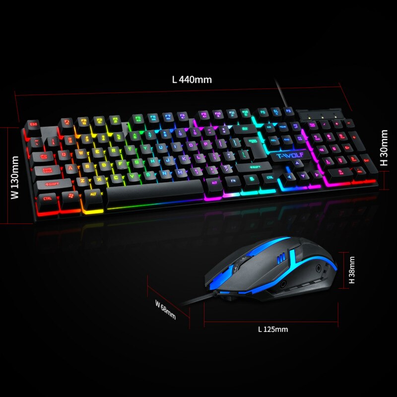 TF200 Wired Backlit Keyboard Mouse Combos Character Glowing Game USB Mechanical Feel Touch Gaming Keyboard and Mouse Kits