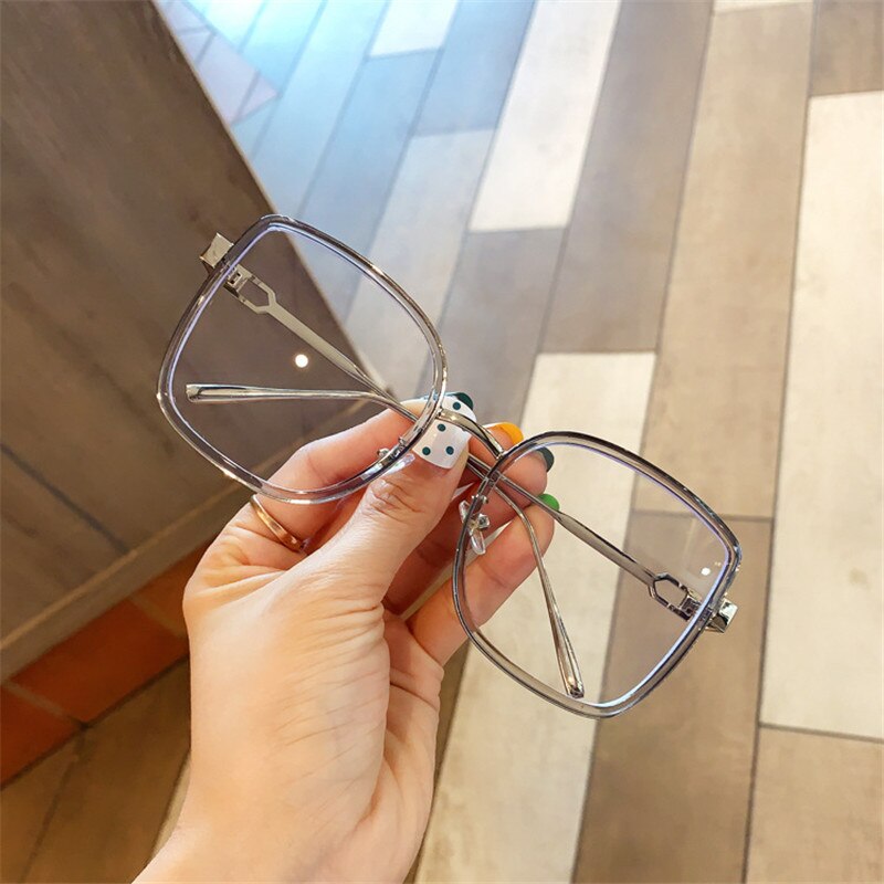 Oversized Vierkante Bril Vrouwen Eenvoudige Stijl Grote Frame Brillen Vrouwelijke Transparant Elegante Spektakel: Grijs