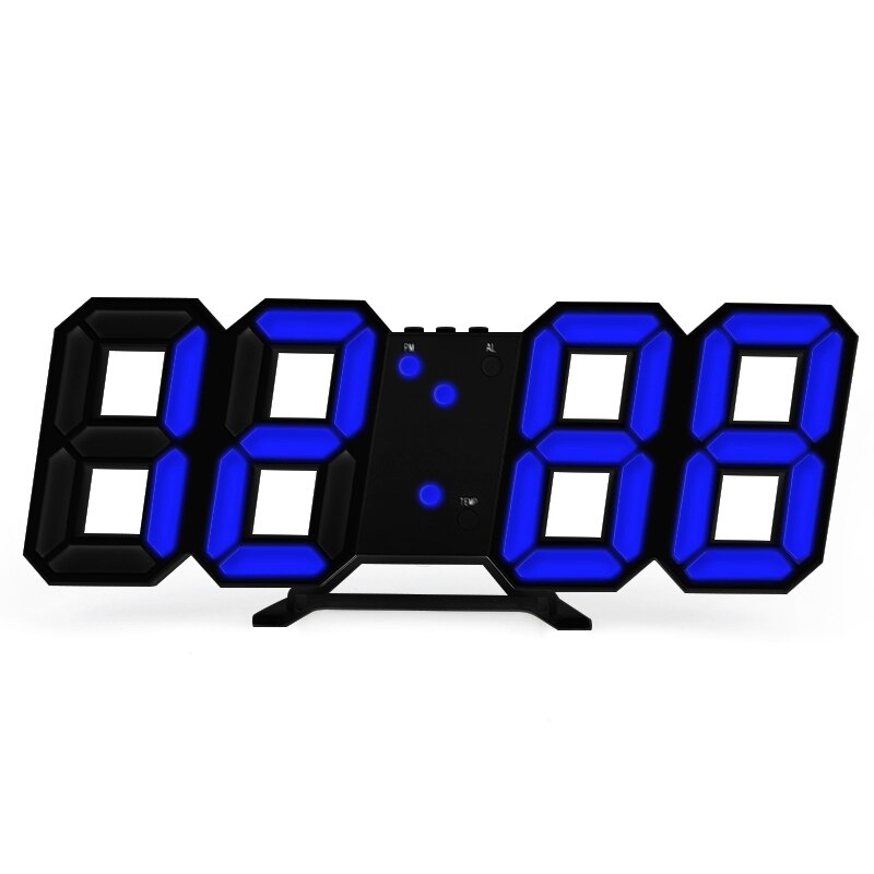 Large 3D Digital Led Alarm Clock Snooze Function Photosensitive Electronic Table Clock With Thermometer Calendar Desk Clocks: black blue