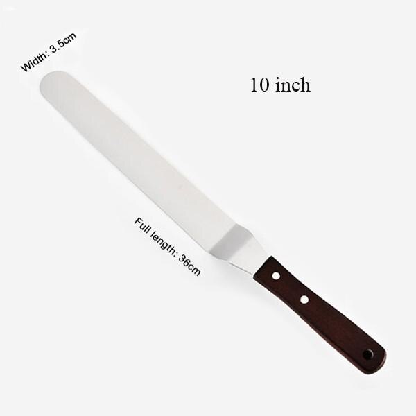 4/6/8 Inch Rvs Cake Gebak Spatel Houten Handvat Cake Tool Gebak Tool Praktische Keuken Accessoires: Angled 10 inch