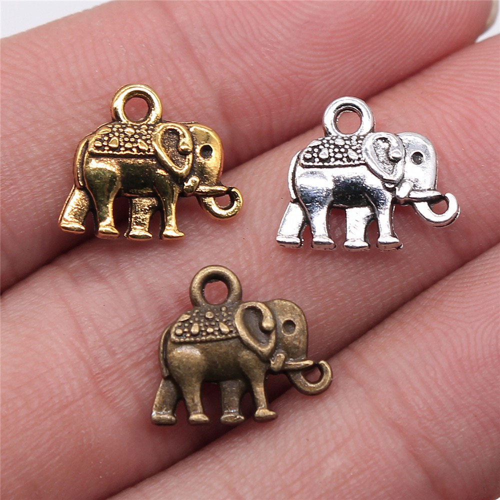 Wysiwyg 20Pcs 13X12Mm Charms Dubbelzijdig Olifant 3 Kleuren Plated Hangers Maken Diy Handgemaakte Tibetaanse Sieraden