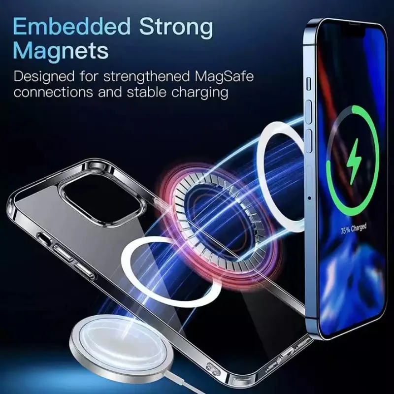 Wireless Magnetic Cover for Apple Magsafe Case Iphone 11 12 13 15 16 Plus 14 Pro Max 13 Mini Clear Acrylic Cases