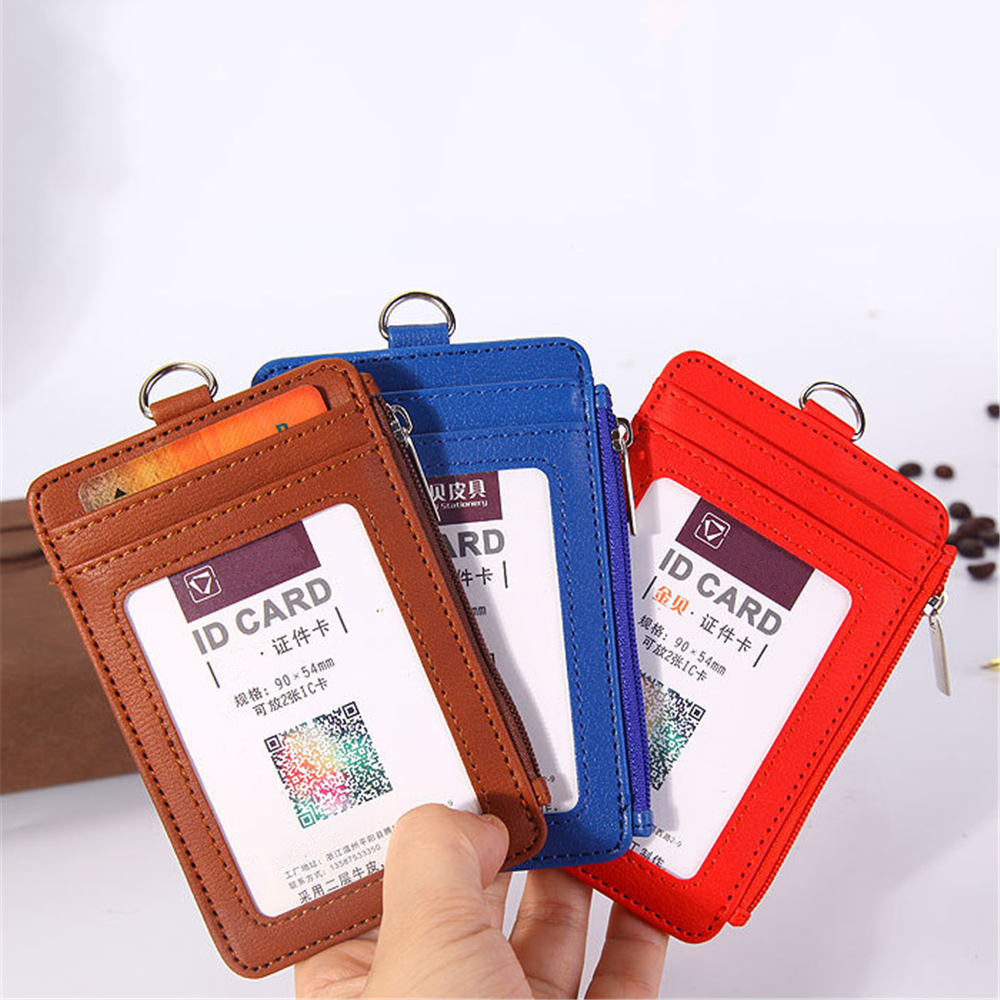 Unisex mini id-kortholdere med nakkestropp bedriftskredittkortholder bankkortetui arrangør lommebok glidelås kort lommebok
