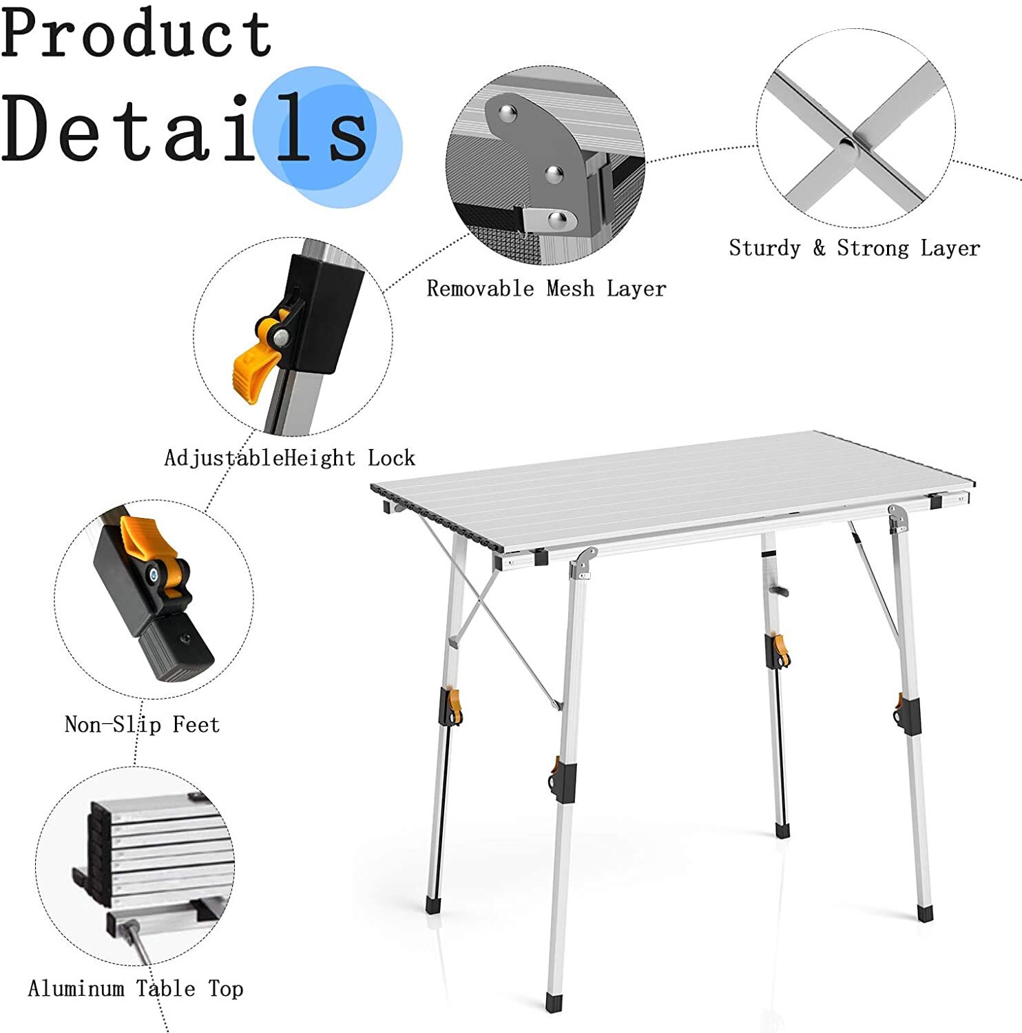 Folding Adjustable Camping Table Outdoor Canopy Cooking Fold Out Desk Board Picnic Small Lightweight Metal Camping Folding Table