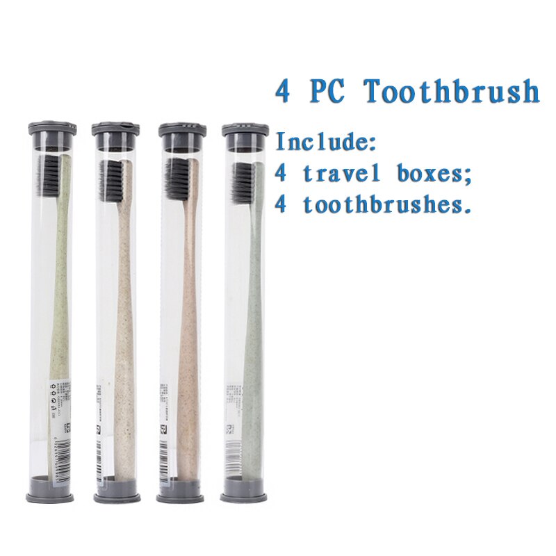 Houtskool Tandenborstel Tarwestro Fonkelende Tanden Whitening voor Volwassen Volledige Hoofd Fijne Zachte Haren Tandenborstel Bamboom Tandenborstel: 4 pcs