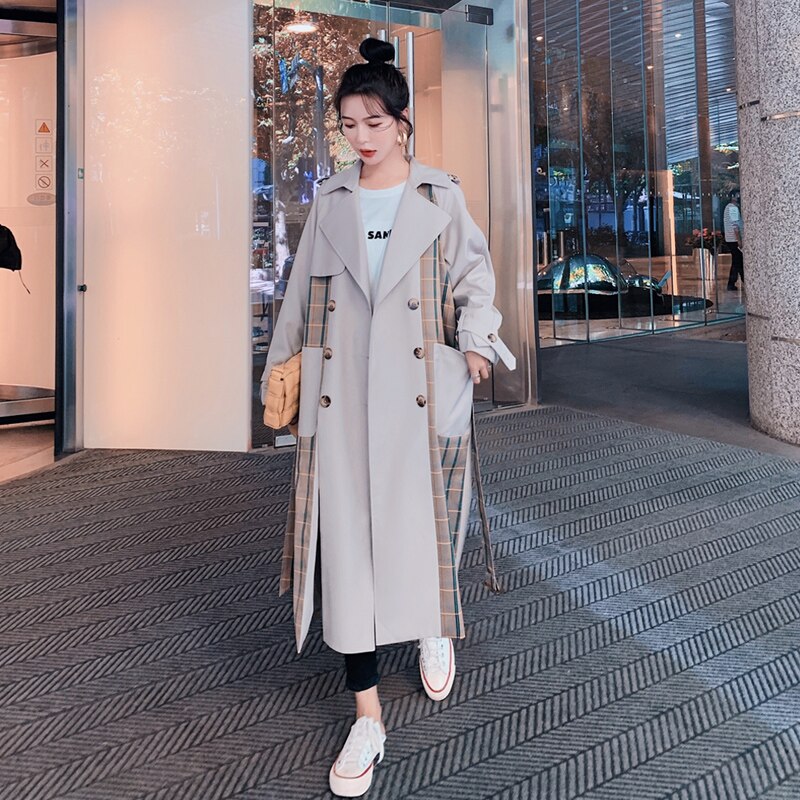Women's Trench Coat Personality Patchwork Mosaic Lattice Windbreaker Female Autumn Trench Coats XL