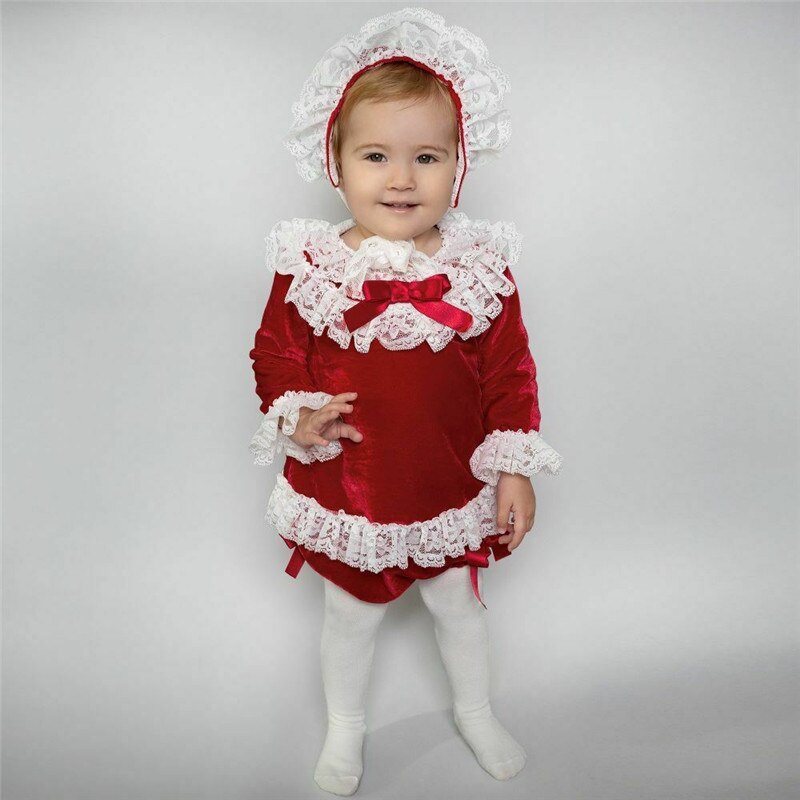 Adorable Kid Baby Girls Lace Velvet Tops Dress Pants Shorts Hat Outfit Clothes: Red / 3M
